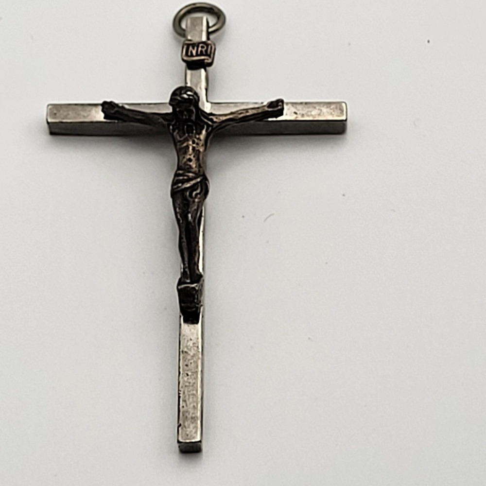 Vintage Crucifix Cross Pendant With Jesus Figure & INRI Plaque
